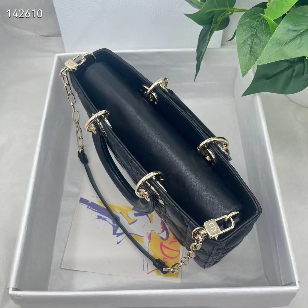 Dior Women CD Medium Lady D-Joy Bag Black Cannage Lambskin