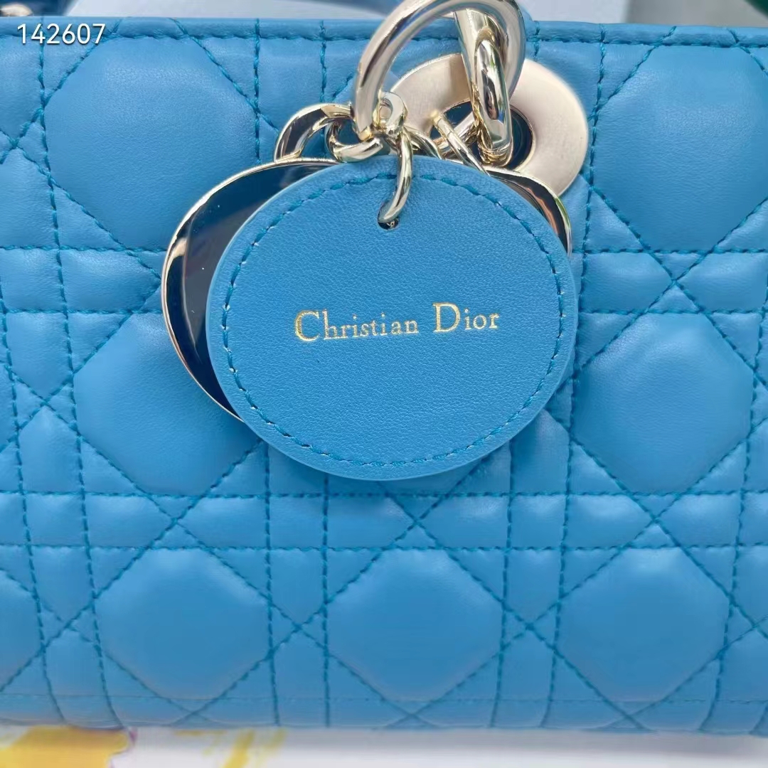 Dior Women CD Medium Lady D-Joy Bag Horizon Blue Cannage Lambskin