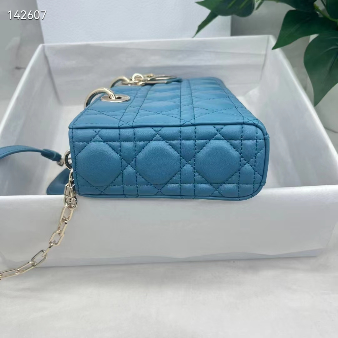 Dior Women CD Medium Lady D-Joy Bag Horizon Blue Cannage Lambskin