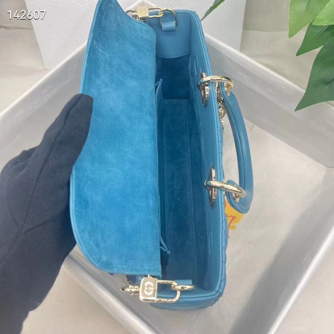 Dior Women CD Medium Lady D-Joy Bag Horizon Blue Cannage Lambskin