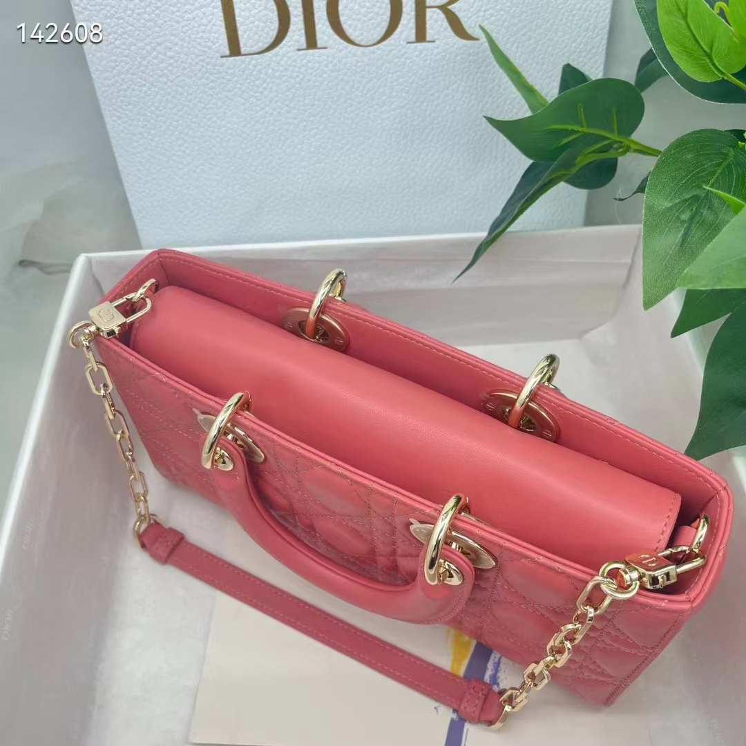 Dior Women CD Medium Lady D-Joy Bag Rust-Colored Cannage Lambskin