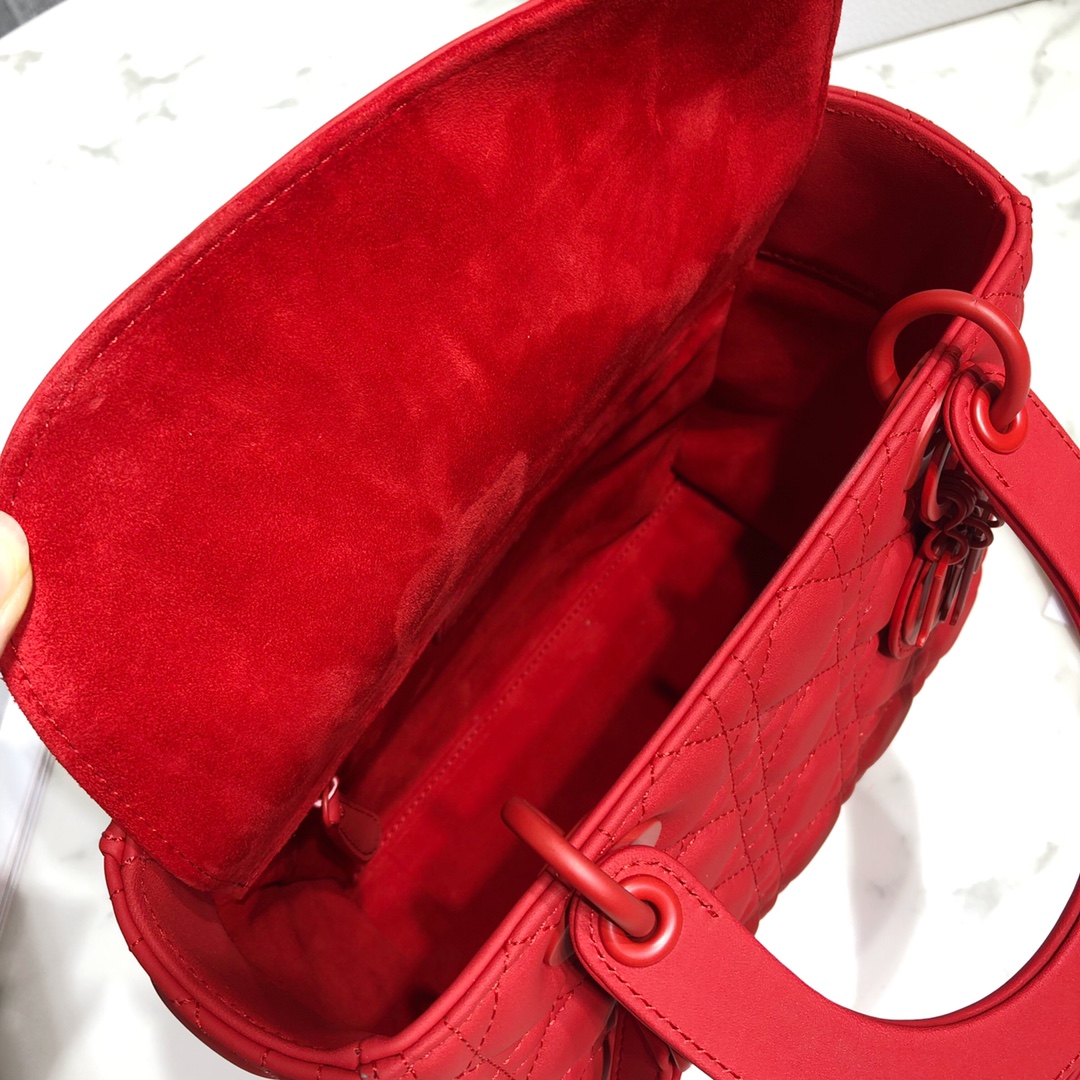 Dior Women CD Medium Lady Dior Bag Cherry Red Cannage Lambskin