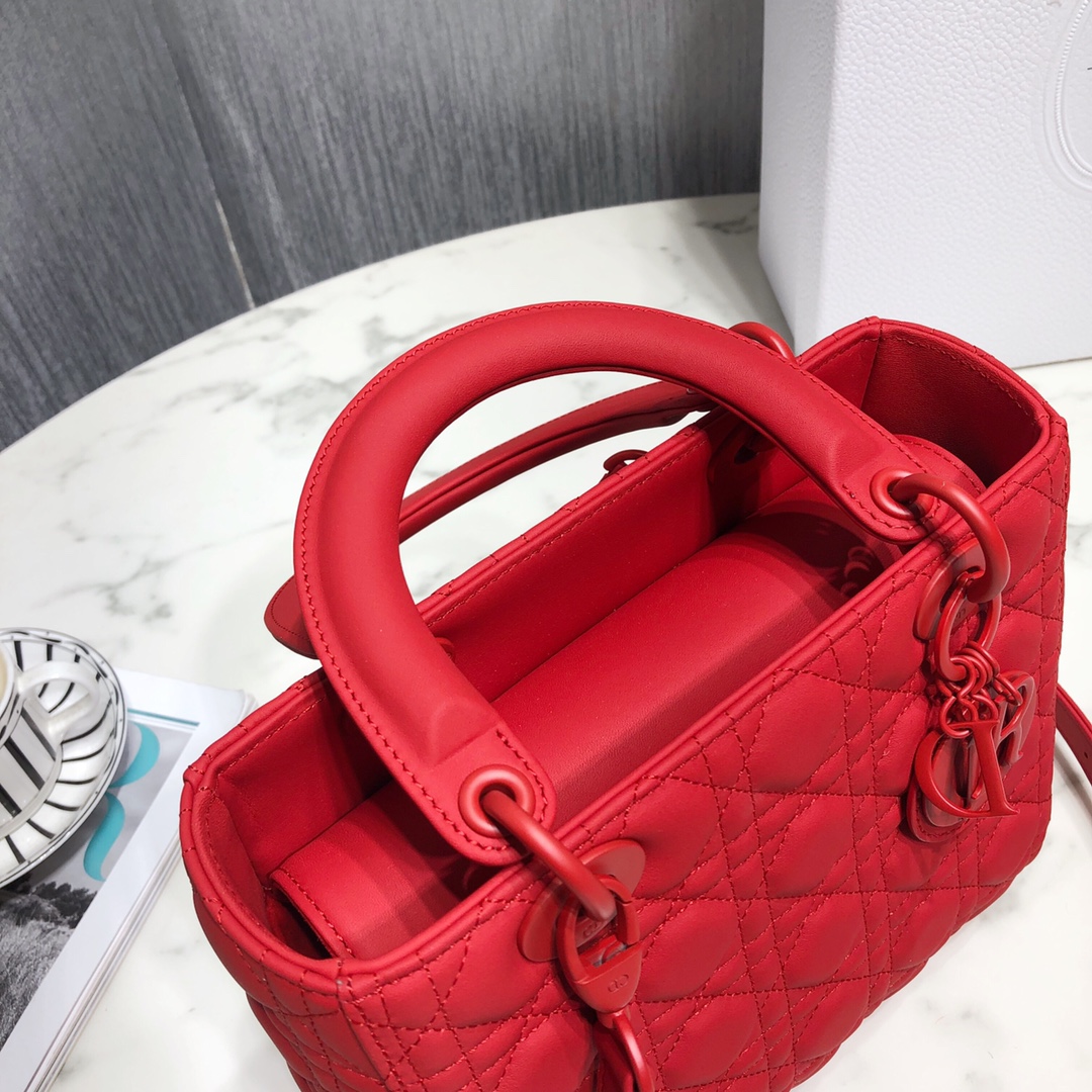 Dior Women CD Medium Lady Dior Bag Cherry Red Cannage Lambskin