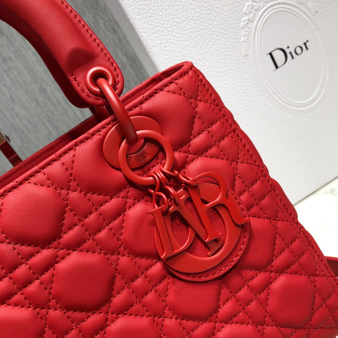 Dior Women CD Medium Lady Dior Bag Cherry Red Cannage Lambskin