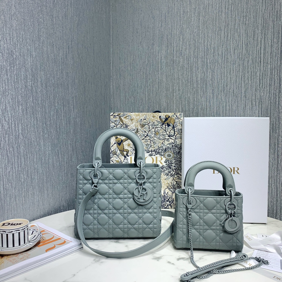 Dior Women CD Medium Lady Dior Bag Horizon Blue Cannage Lambskin