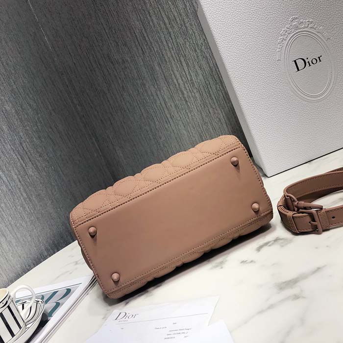 Dior Women CD Medium Lady Dior Bag Warm Taupe Cannage Lambskin