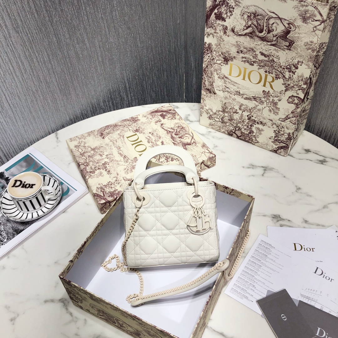 Dior Women CD Mini Lady Dior Bag Latte Cannage Lambskin
