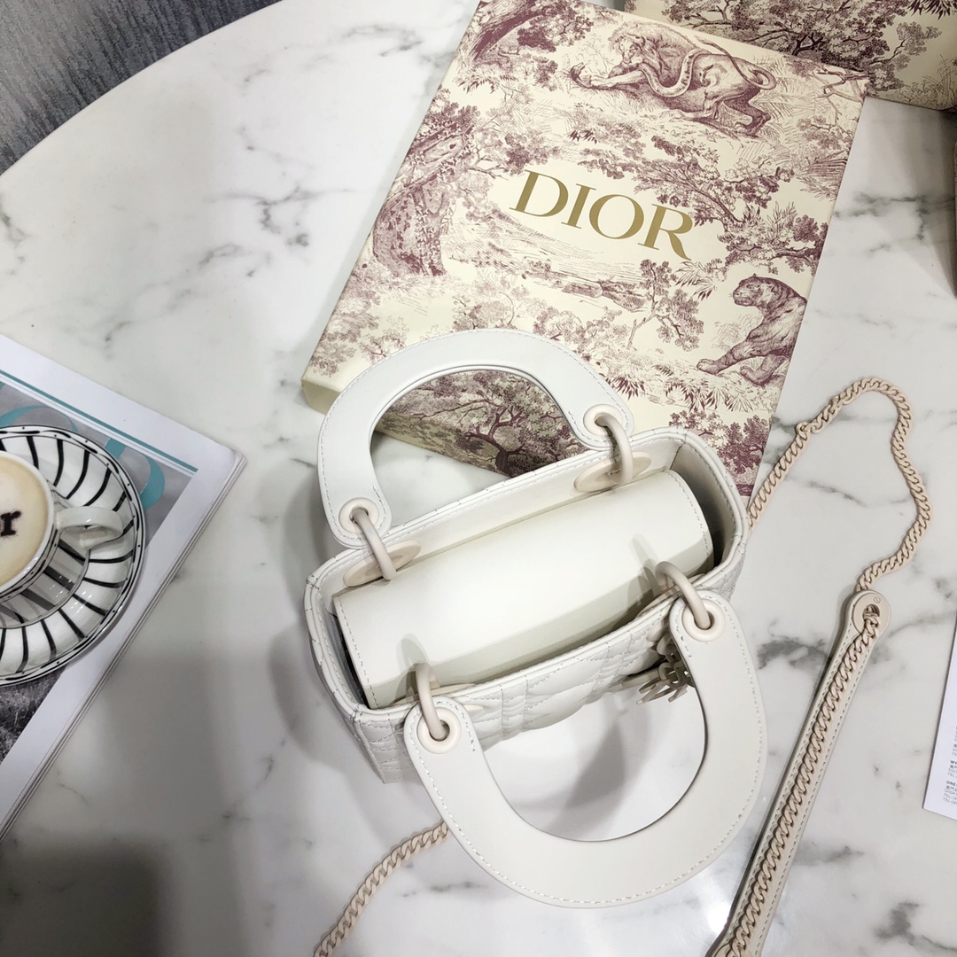 Dior Women CD Mini Lady Dior Bag Latte Cannage Lambskin