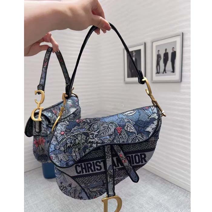 Dior Women CD Saddle Bag Denim Multicolor Dior Jardin Magique Embroidery