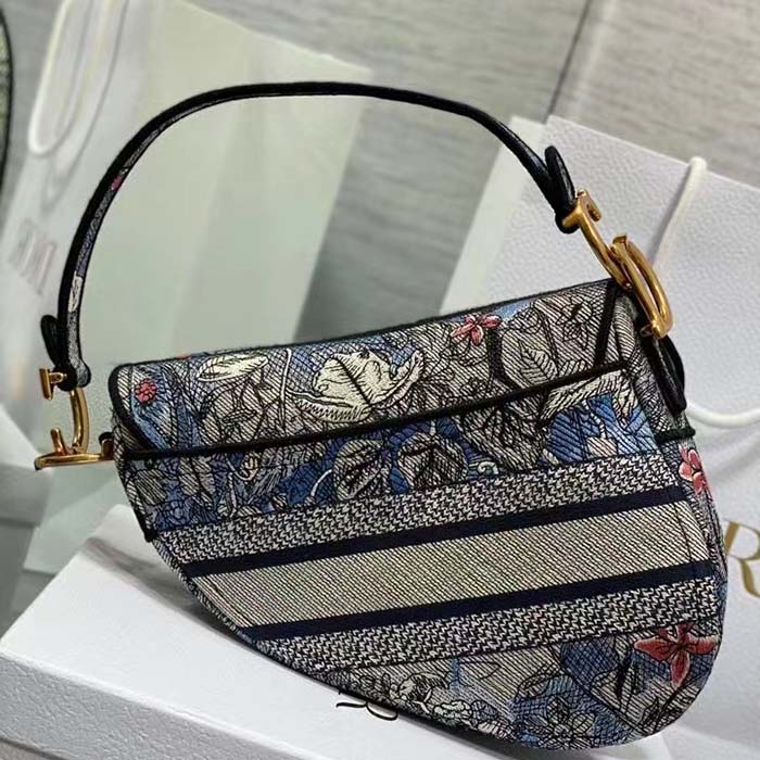 Dior Women CD Saddle Bag Denim Multicolor Dior Jardin Magique Embroidery