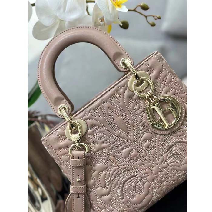 Dior Women CD Small Lady Dior My ABCDior Bag Pink Quilted-Effect Lambskin
