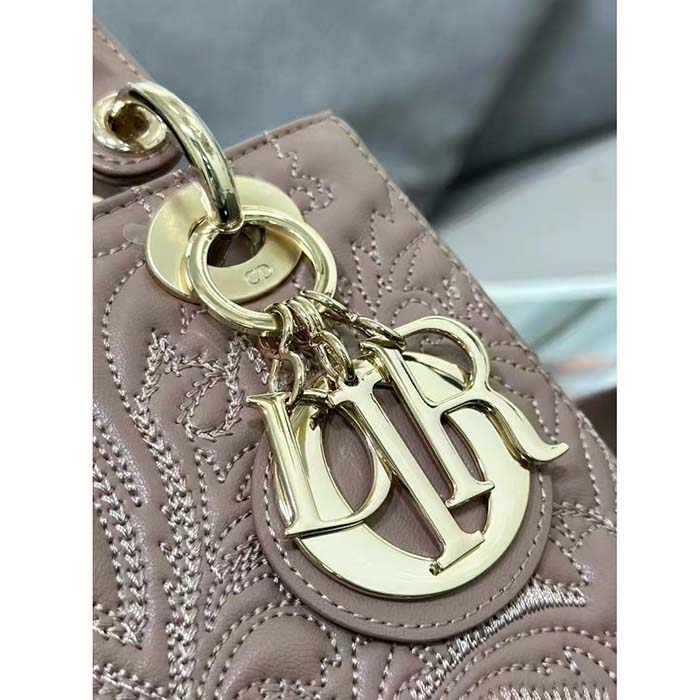 Dior Women CD Small Lady Dior My ABCDior Bag Pink Quilted-Effect Lambskin