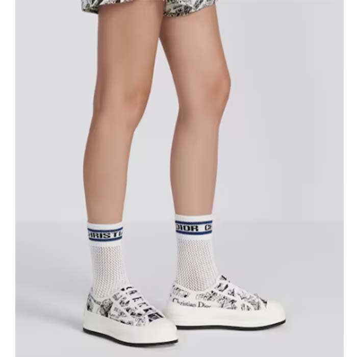 Dior Women Shoes CD Walk’N’Dior Platform Sneaker White Black Cotton Embroidered Plan De Paris