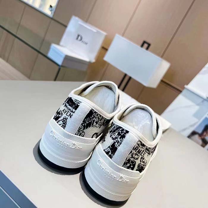 Dior Women Shoes CD Walk’N’Dior Platform Sneaker White Black Cotton Embroidered Plan De Paris