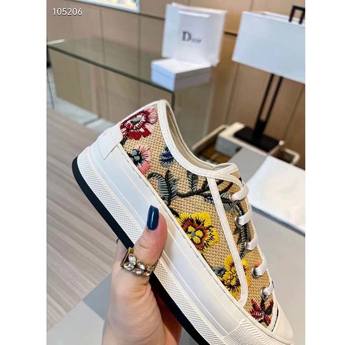 Dior Women Shoes CD Walk’N’Dior Sneaker Beige Multicolor Raffia Embroidered Petites Fleurs