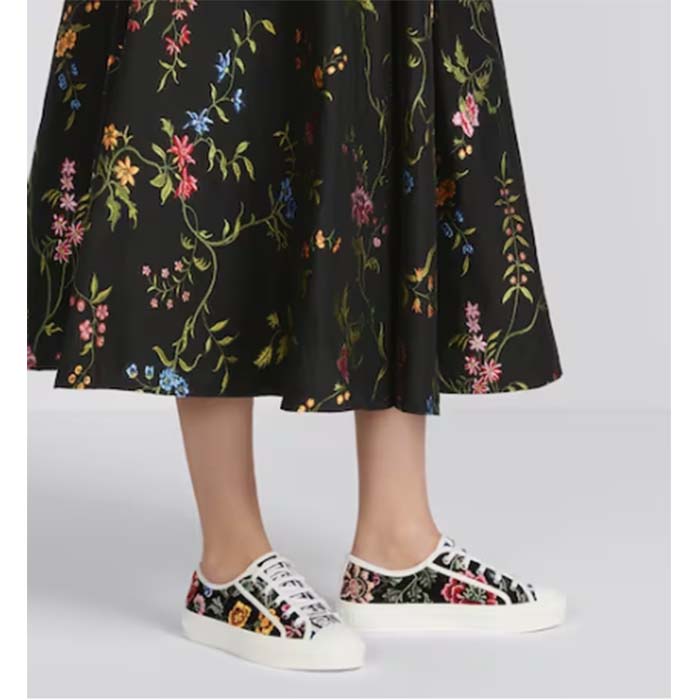 Dior Women Shoes CD Walk’N’Dior Sneaker Black Multicolor Cotton Embroidered Petites Fleurs