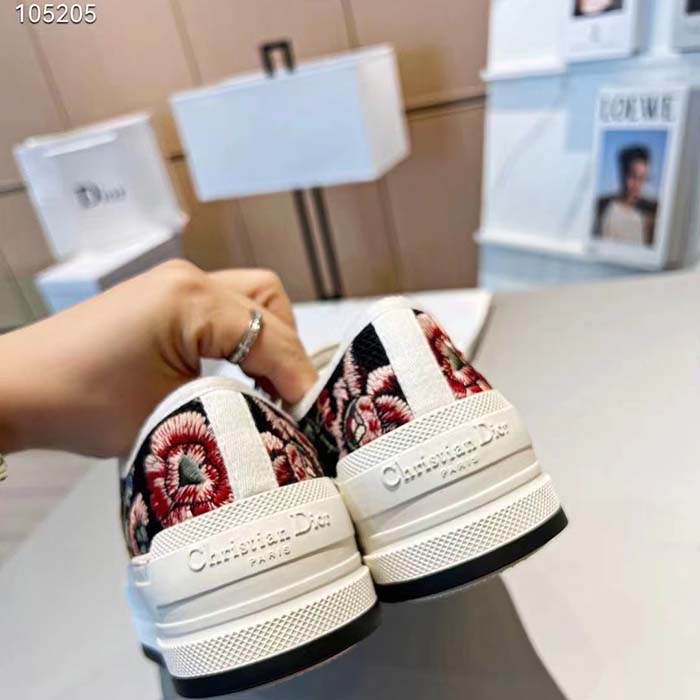 Dior Women Shoes CD Walk’N’Dior Sneaker Black Multicolor Cotton Embroidered Petites Fleurs