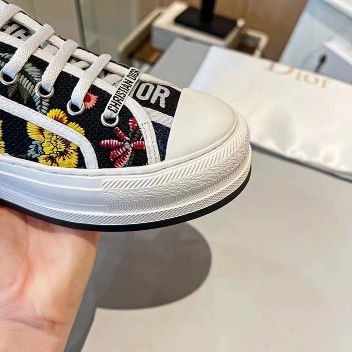 Dior Women Shoes CD Walk’N’Dior Sneaker Black Multicolor Cotton Embroidered Petites Fleurs