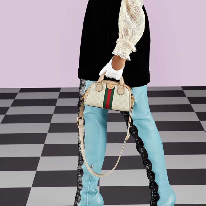 Gucci GG Unisex Ophidia Mini GG Top Handle Bag Beige White Supreme Canvas