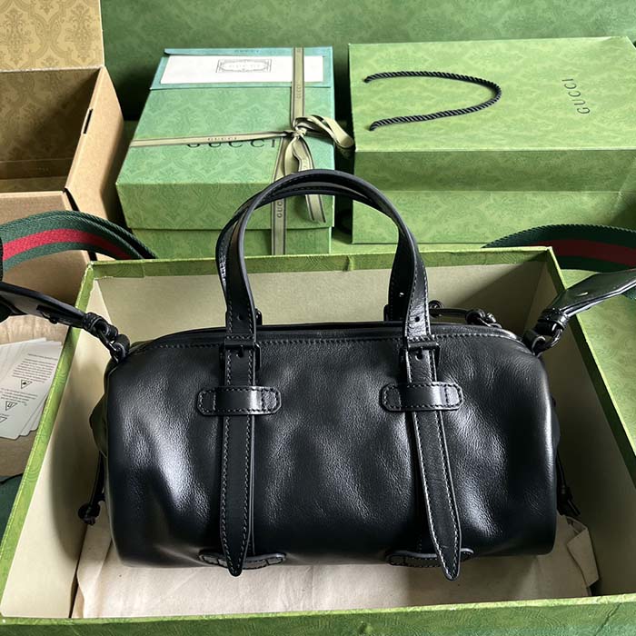 Gucci GG Unisex Small Duffle Bag Tonal Double G Black Leather