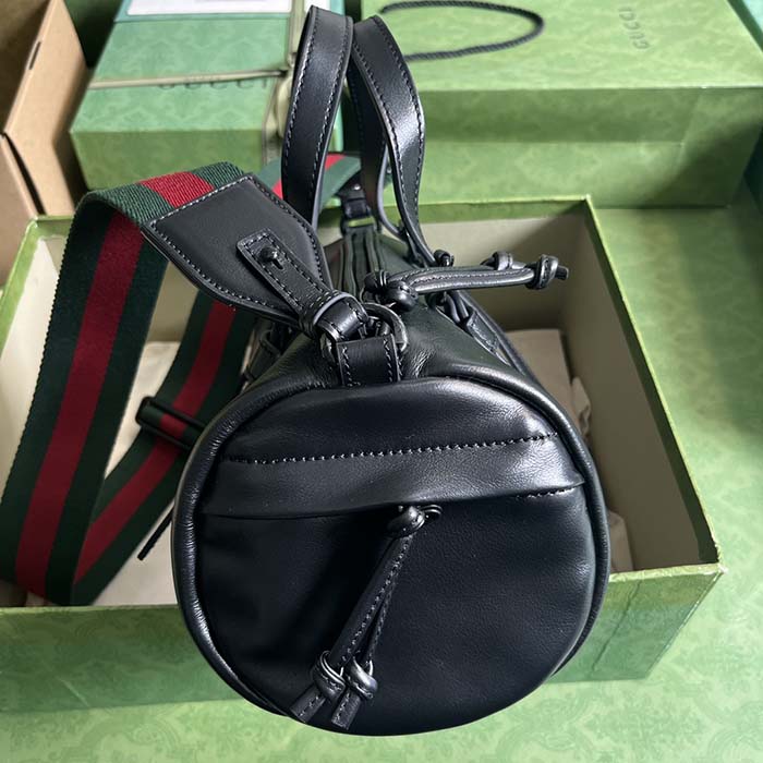 Gucci GG Unisex Small Duffle Bag Tonal Double G Black Leather