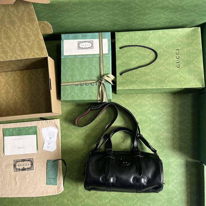 Gucci GG Unisex Small Duffle Bag Tonal Double G Black Leather
