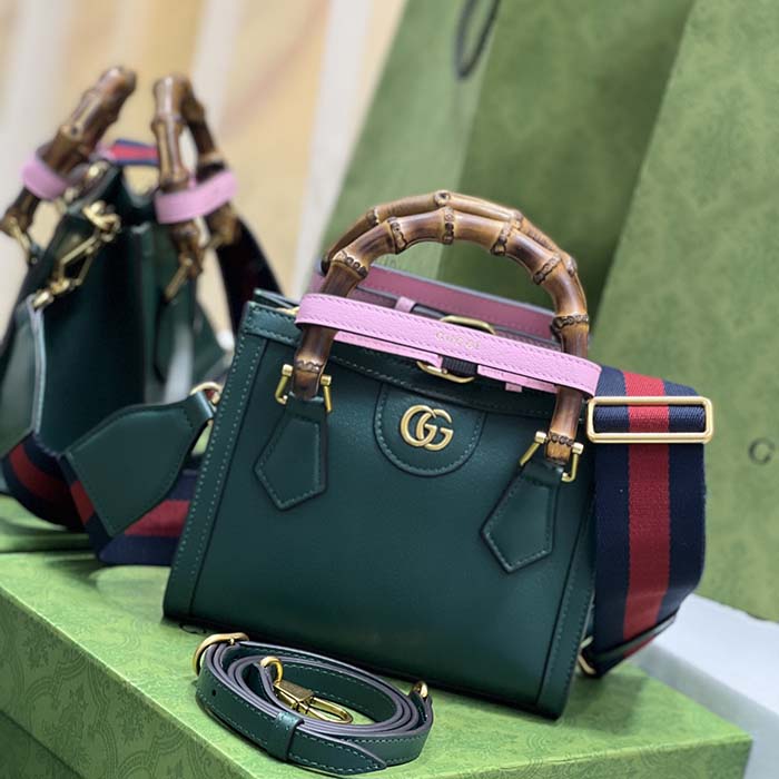 Gucci GG Women Diana Mini Tote Bag Green Leather Double G