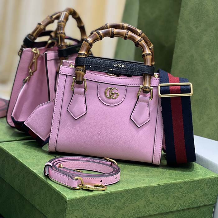 Gucci GG Women Diana Mini Tote Bag Pink Leather Double G