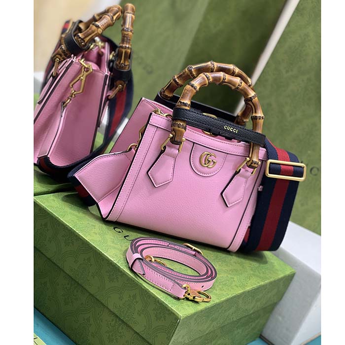 Gucci GG Women Diana Mini Tote Bag Pink Leather Double G