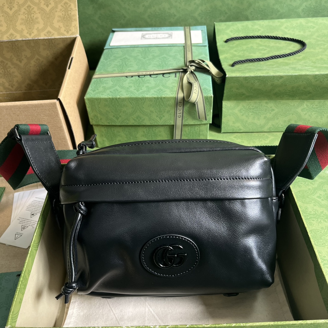 Gucci GG Unisex Shoulder Bag Tonal Double G Black Leather