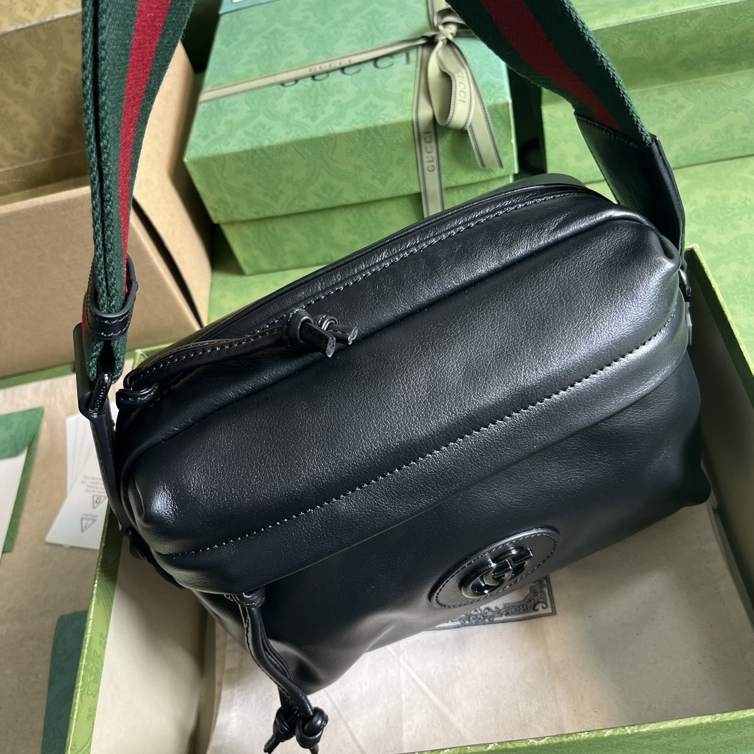 Gucci GG Unisex Shoulder Bag Tonal Double G Black Leather