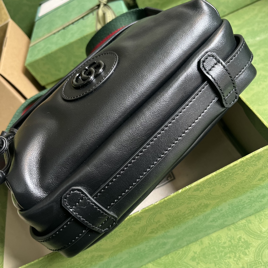 Gucci GG Unisex Shoulder Bag Tonal Double G Black Leather
