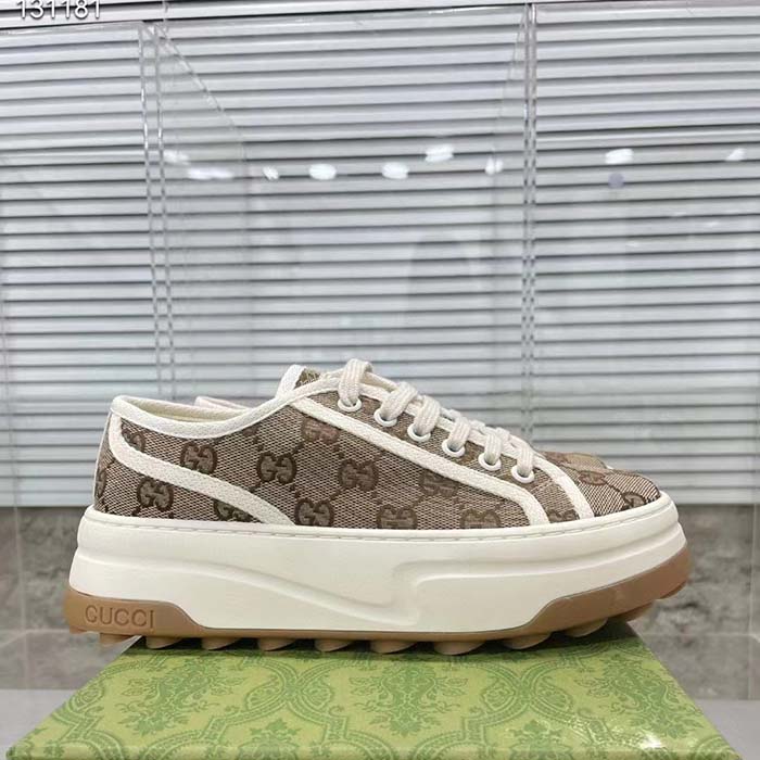Gucci GG Women’s GG Sneaker Beige Ebony Original GG Canvas Flat 5 Cm Heel