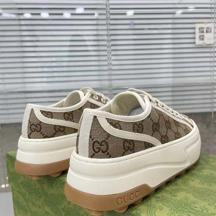 Gucci GG Women’s GG Sneaker Beige Ebony Original GG Canvas Flat 5 Cm Heel