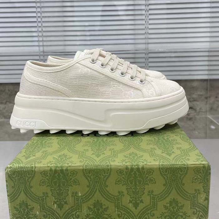 Gucci GG Women’s GG Sneaker White Original Canvas Flat 5 Cm Heel