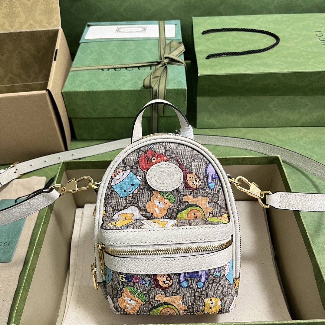 Gucci Unisex Animal Print Multi-Function Bag Beige Ebony GG Supreme Canvas