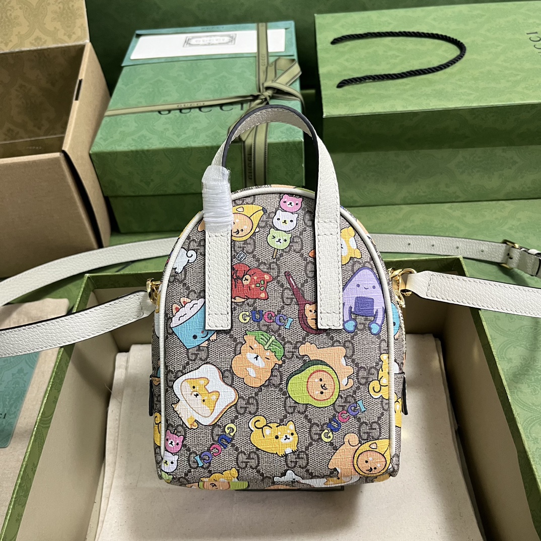 Gucci Unisex Animal Print Multi-Function Bag Beige Ebony GG Supreme Canvas
