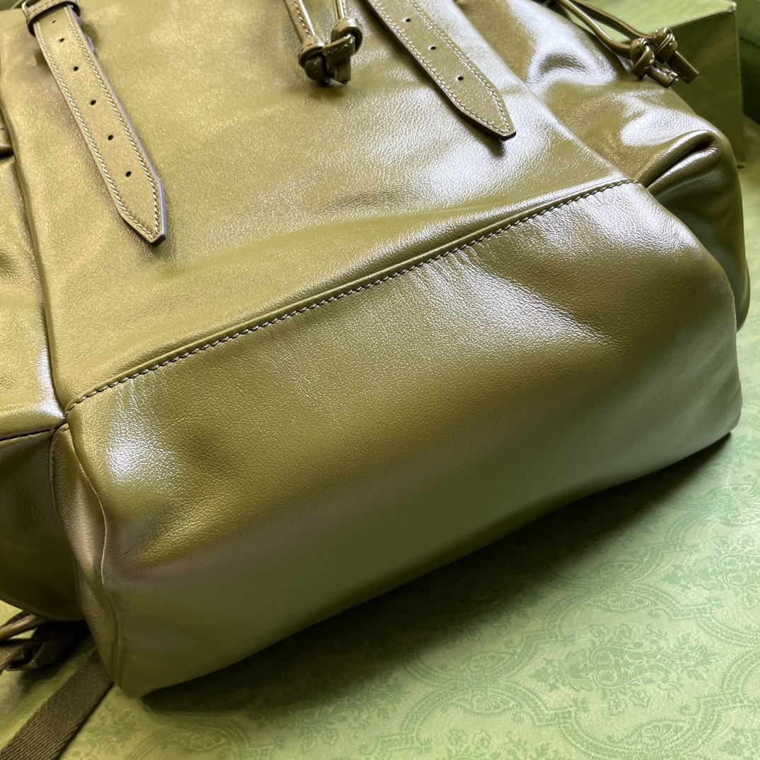 Gucci Unisex GG Backpack Tonal Double G Original GG Canvas Forest Green Leather