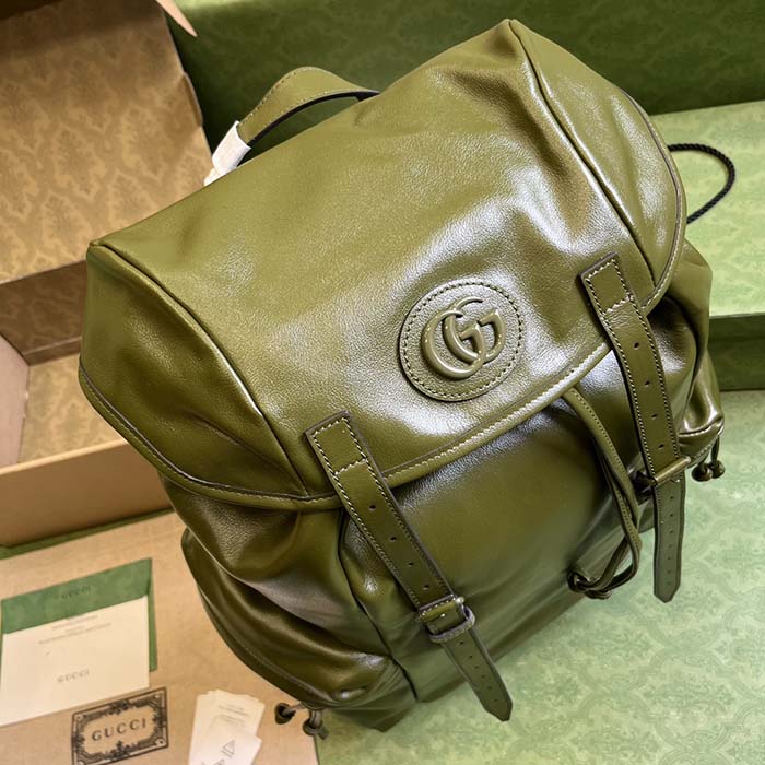 Gucci Unisex GG Backpack Tonal Double G Original GG Canvas Forest Green Leather