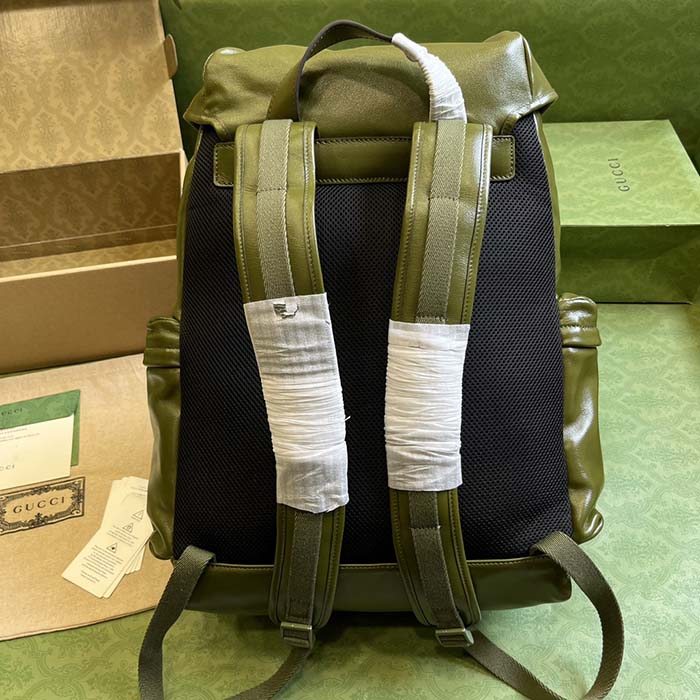 Gucci Unisex GG Backpack Tonal Double G Original GG Canvas Forest Green Leather