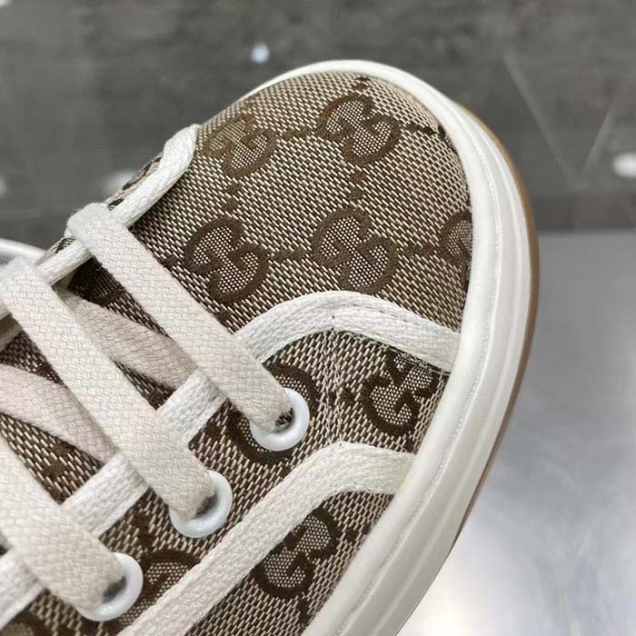 Gucci Unisex GG High Top Sneaker Beige Ebony Original GG Canvas Flat Interlocking G