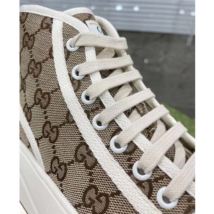 Gucci Unisex GG High Top Sneaker Beige Ebony Original GG Canvas Flat Interlocking G