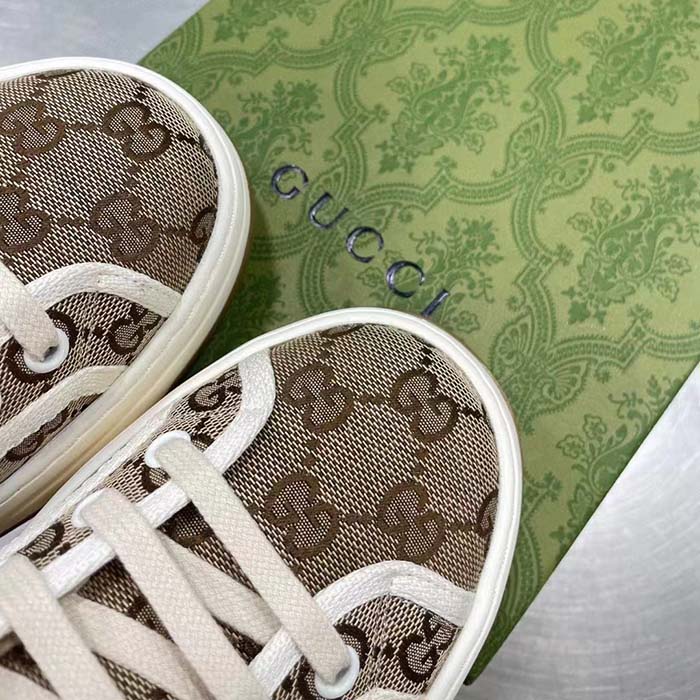 Gucci Unisex GG High Top Sneaker Beige Ebony Original GG Canvas Flat Interlocking G