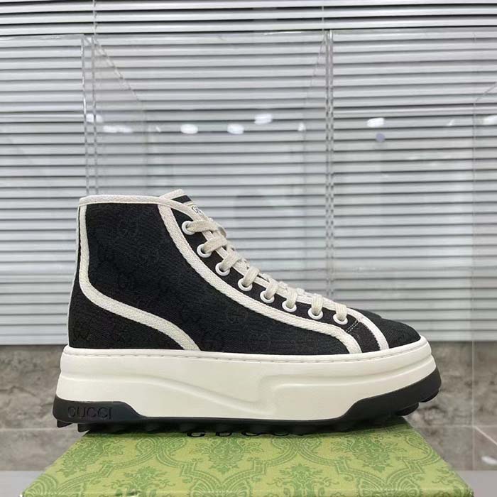 Gucci Unisex GG High Top Sneaker Black Original GG Canvas Flat Interlocking G