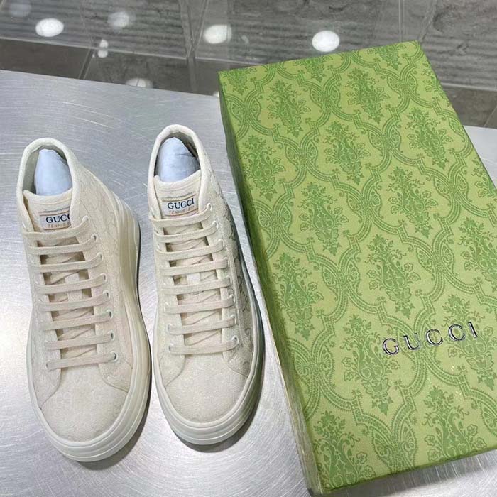 Gucci Unisex GG High Top Sneaker White Original GG Canvas Flat Interlocking G
