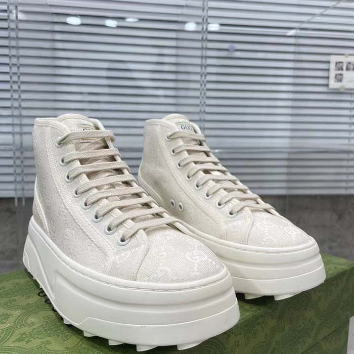 Gucci Unisex GG High Top Sneaker White Original GG Canvas Flat Interlocking G