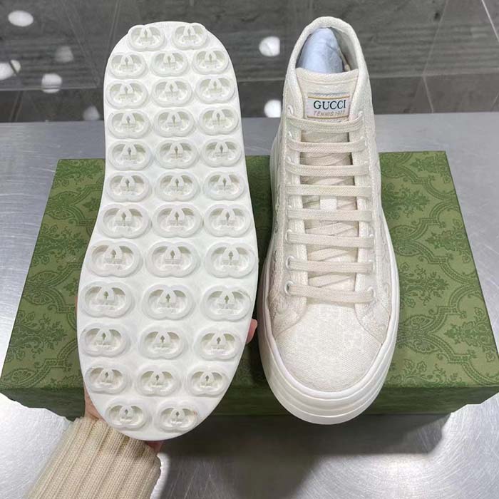 Gucci Unisex GG High Top Sneaker White Original GG Canvas Flat Interlocking G