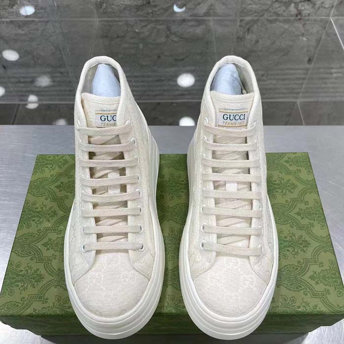 Gucci Unisex GG High Top Sneaker White Original GG Canvas Flat Interlocking G