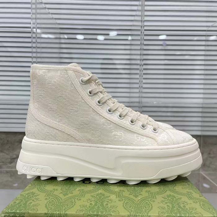Gucci Unisex GG High Top Sneaker White Original GG Canvas Flat Interlocking G