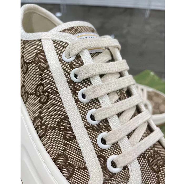 Gucci Unisex GG Sneaker Beige Ebony Original Canvas Flat Interlocking G 5 Cm Heel